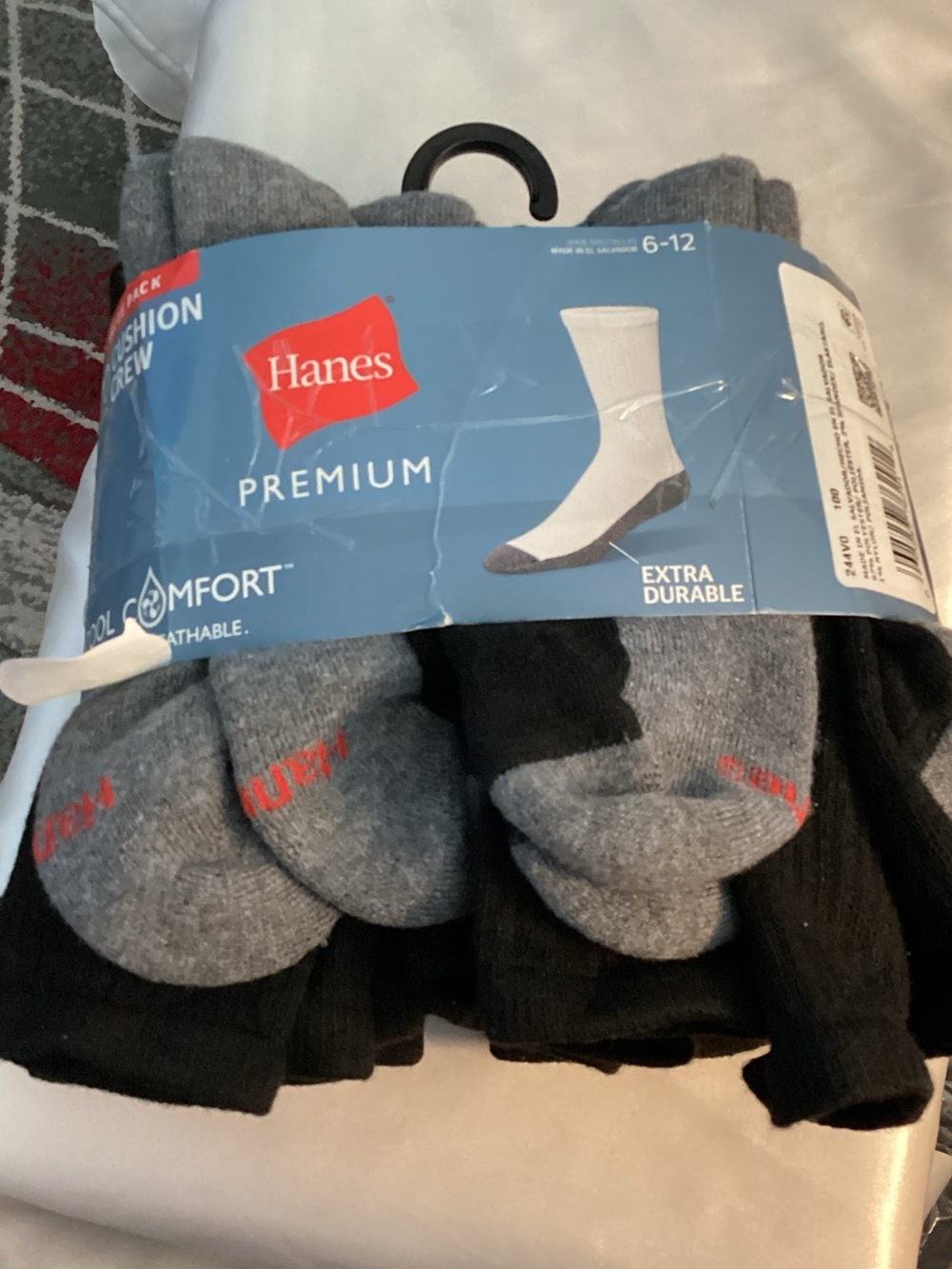 Hanes Premium Men's Crew Socks - Black & Gray (6 Pack)